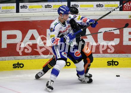 EBEL. Eishockey Bundesliga. VSV gegen Dornbirn Bulldogs.  Anton Karlsson,  (VSV), Matias Sointu (Dornbirn). Villach, am 31.1.2020.
Foto: Kuess
www.qspictures.net
---
pressefotos, pressefotografie, kuess, qs, qspictures, sport, bild, bilder, bilddatenbank