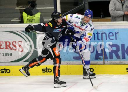 EBEL. Eishockey Bundesliga. VSV gegen Dornbirn Bulldogs.  Stefan Bacher,  (VSV), Simeon Schwinger (Dornbirn). Villach, am 31.1.2020.
Foto: Kuess
www.qspictures.net
---
pressefotos, pressefotografie, kuess, qs, qspictures, sport, bild, bilder, bilddatenbank