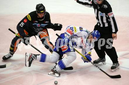 EBEL. Eishockey Bundesliga. VSV gegen Dornbirn Bulldogs. Miika Lahti,  (VSV), Jannik Froewis (Dornbirn). Villach, am 31.1.2020.
Foto: Kuess
www.qspictures.net
---
pressefotos, pressefotografie, kuess, qs, qspictures, sport, bild, bilder, bilddatenbank