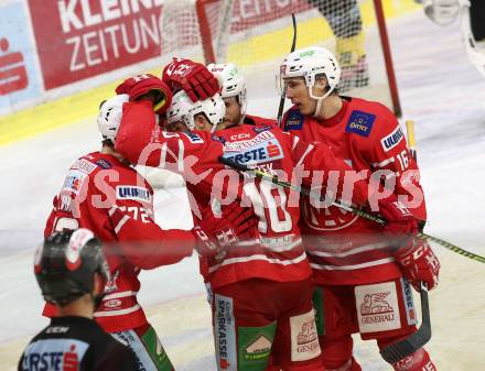 EBEL. Eishockey Bundesliga. KAC gegen	spusu Vienna Capitals. Torjubel Kozek Andrew Jacob, Geier Stefan, Liivik Siim, Harand Patrick,  (KAC). Klagenfurt, am 2.2.2020.
Foto: Kuess
www.qspictures.net

---
pressefotos, pressefotografie, kuess, qs, qspictures, sport, bild, bilder, bilddatenbank