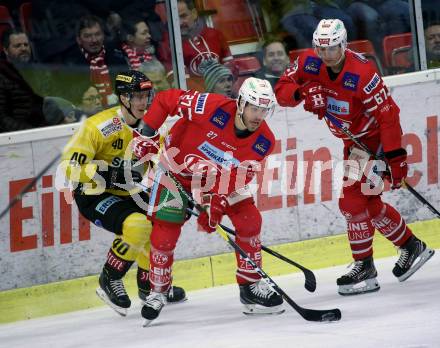 EBEL. Eishockey Bundesliga. KAC gegen	spusu Vienna Capitals. Hundertpfund Thomas (KAC),  Zalewski Mike (Vienna Capitals). Klagenfurt, am 2.2.2020.
Foto: Kuess
www.qspictures.net

---
pressefotos, pressefotografie, kuess, qs, qspictures, sport, bild, bilder, bilddatenbank