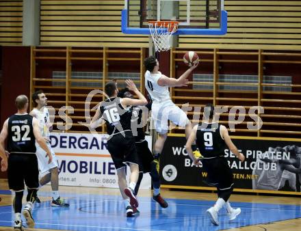 Basketball Zweite Liga 2019/2020. Grunddurchgang 20. Runde. Woerthersee Piraten gegen Raiders Tirol. Andreas Nuck (Piraten), Benjamin Medic, Mansata Cisse, Emmanouil Bechrakis  (Tirol). Klagenfurt, am 1.2.2020.
Foto: Kuess
www.qspictures.net

---
pressefotos, pressefotografie, kuess, qs, qspictures, sport, bild, bilder, bilddatenbank