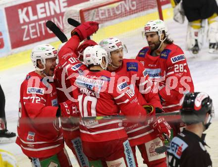 EBEL. Eishockey Bundesliga. KAC gegen	spusu Vienna Capitals. Torjubel Kozek Andrew Jacob, Geier Stefan, Liivik Siim, Harand Patrick, Schumnig Martin (KAC). Klagenfurt, am 2.2.2020.
Foto: Kuess
www.qspictures.net

---
pressefotos, pressefotografie, kuess, qs, qspictures, sport, bild, bilder, bilddatenbank