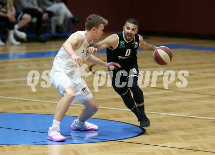 Basketball Zweite Liga 2019/2020. Grunddurchgang 20. Runde. Woerthersee Piraten gegen Raiders Tirol. Lukas Simoner (Piraten), Lisandro Nowakowski (Tirol). Klagenfurt, am 1.2.2020.
Foto: Kuess
www.qspictures.net

---
pressefotos, pressefotografie, kuess, qs, qspictures, sport, bild, bilder, bilddatenbank