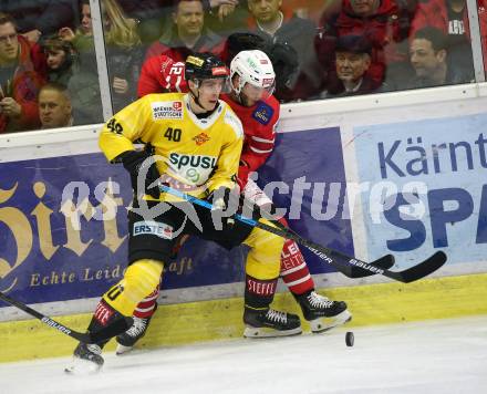 EBEL. Eishockey Bundesliga. KAC gegen	spusu Vienna Capitals. Ticar Rok (KAC), Zalewski Mike  (Vienna Capitals). Klagenfurt, am 2.2.2020.
Foto: Kuess
www.qspictures.net

---
pressefotos, pressefotografie, kuess, qs, qspictures, sport, bild, bilder, bilddatenbank