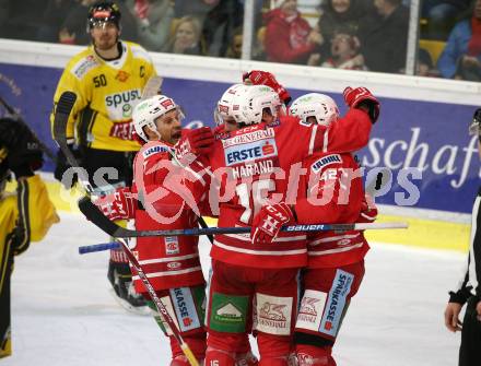 EBEL. Eishockey Bundesliga. KAC gegen	spusu Vienna Capitals. Torjubel Martin Schumnig, Thomas Koch, Patrick Harand, Rok Ticar (KAC). Klagenfurt, am 2.2.2020.
Foto: Kuess
www.qspictures.net

---
pressefotos, pressefotografie, kuess, qs, qspictures, sport, bild, bilder, bilddatenbank