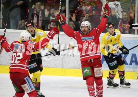 EBEL. Eishockey Bundesliga. KAC gegen	spusu Vienna Capitals. Torjubel Thomas Hundertpfund, Unterweger Clemens (KAC). Klagenfurt, am 2.2.2020.
Foto: Kuess
www.qspictures.net

---
pressefotos, pressefotografie, kuess, qs, qspictures, sport, bild, bilder, bilddatenbank