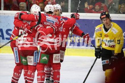 EBEL. Eishockey Bundesliga. KAC gegen	spusu Vienna Capitals. Torjubel Thomas Hundertpfund, Unterweger Clemens, Adam Comrie, Manuel Ganahl (KAC). Klagenfurt, am 2.2.2020.
Foto: Kuess
www.qspictures.net

---
pressefotos, pressefotografie, kuess, qs, qspictures, sport, bild, bilder, bilddatenbank