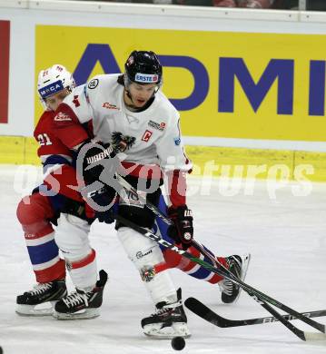 Eishockey Laenderspiel. Oesterreich gegen Norwegen. Manuel Ganahl, (Oesterreich), Christian Bull  (Norwegen). Klagenfurt, am 7.2.2020.
Foto: Kuess
www.qspictures.net

---
pressefotos, pressefotografie, kuess, qs, qspictures, sport, bild, bilder, bilddatenbank