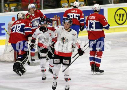 Eishockey Laenderspiel. Oesterreich gegen Norwegen. Torjubel Dominic Zwerger, Alexander Pallestrang (Oesterreich). Klagenfurt, am 7.2.2020.
Foto: Kuess
www.qspictures.net

---
pressefotos, pressefotografie, kuess, qs, qspictures, sport, bild, bilder, bilddatenbank