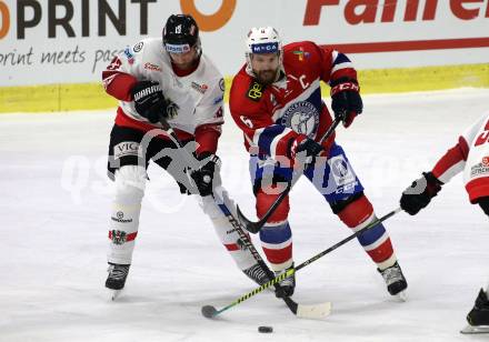 Eishockey Laenderspiel. Oesterreich gegen Norwegen. Patrick Obrist,  (Oesterreich), Jonas Holos (Norwegen). Klagenfurt, am 7.2.2020.
Foto: Kuess
www.qspictures.net

---
pressefotos, pressefotografie, kuess, qs, qspictures, sport, bild, bilder, bilddatenbank