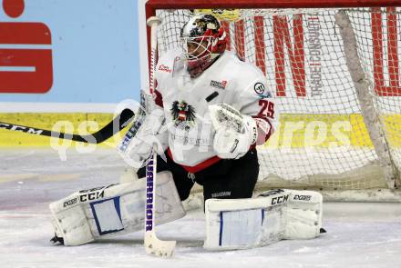 Eishockey Laenderspiel. Oesterreich gegen Norwegen. Bernhard Starkbaum (Oesterreich). Klagenfurt, am 7.2.2020.
Foto: Kuess
www.qspictures.net

---
pressefotos, pressefotografie, kuess, qs, qspictures, sport, bild, bilder, bilddatenbank