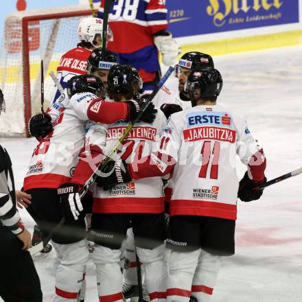 Eishockey Laenderspiel. Oesterreich gegen Norwegen. Torjubel Dominic Zwerger, Alexander Pallestrang, Daniel Obersteiner, Daniel Jakubitzka (Oesterreich). Klagenfurt, am 7.2.2020.
Foto: Kuess
www.qspictures.net

---
pressefotos, pressefotografie, kuess, qs, qspictures, sport, bild, bilder, bilddatenbank