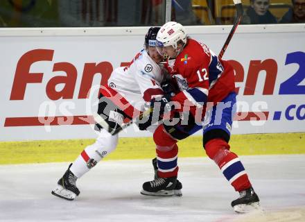 Eishockey Laenderspiel. Oesterreich gegen Norwegen. Lukas Schreier,  (Oesterreich), Esbjorn Fogstad Vold (Norwegen). Klagenfurt, am 7.2.2020.
Foto: Kuess
www.qspictures.net

---
pressefotos, pressefotografie, kuess, qs, qspictures, sport, bild, bilder, bilddatenbank