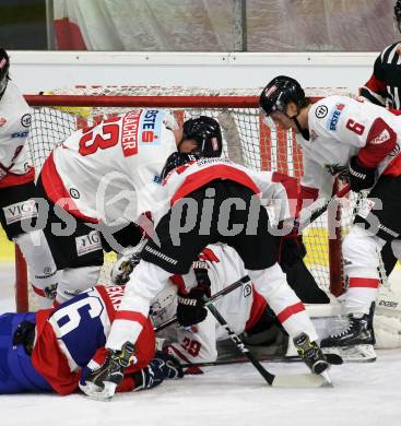 Eishockey Laenderspiel. Oesterreich gegen Norwegen.  Markus Schlacher, Stefan Gaffal, Bernhard Starkbaum, Lukas Schreier (Oesterreich), Magnnus Brekke Henriksen  (Norwegen). Klagenfurt, am 7.2.2020.
Foto: Kuess
www.qspictures.net

---
pressefotos, pressefotografie, kuess, qs, qspictures, sport, bild, bilder, bilddatenbank