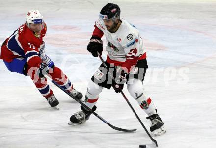 Eishockey Laenderspiel. Oesterreich gegen Norwegen. Steven Strong, (Oesterreich), Samuel Solem (Norwegen). Klagenfurt, am 7.2.2020.
Foto: Kuess
www.qspictures.net

---
pressefotos, pressefotografie, kuess, qs, qspictures, sport, bild, bilder, bilddatenbank