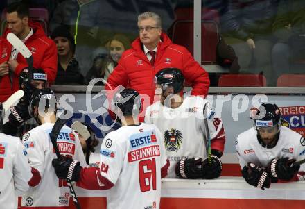 Eishockey Laenderspiel. Oesterreich gegen Norwegen. Trainer Roger Bader (Oesterreich). Klagenfurt, am 7.2.2020.
Foto: Kuess
www.qspictures.net

---
pressefotos, pressefotografie, kuess, qs, qspictures, sport, bild, bilder, bilddatenbank