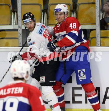 Eishockey Laenderspiel. Oesterreich gegen Norwegen. Patrick Obrist, (Oesterreich), Gusrav Willman Borvik  (Norwegen). Klagenfurt, am 7.2.2020.
Foto: Kuess
www.qspictures.net

---
pressefotos, pressefotografie, kuess, qs, qspictures, sport, bild, bilder, bilddatenbank