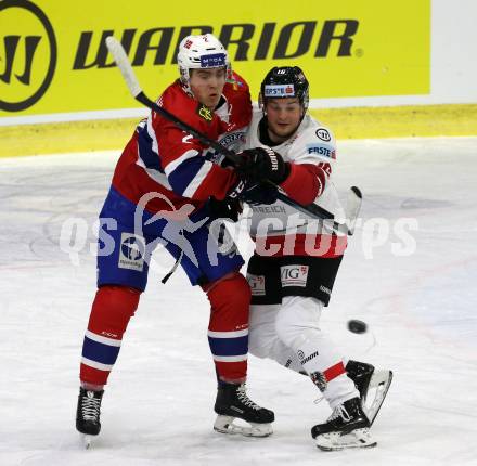 Eishockey Laenderspiel. Oesterreich gegen Norwegen. Dominic Zwerger,  (Oesterreich), Max Krogdahl (Norwegen). Klagenfurt, am 7.2.2020.
Foto: Kuess
www.qspictures.net

---
pressefotos, pressefotografie, kuess, qs, qspictures, sport, bild, bilder, bilddatenbank