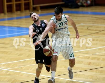 Basketball Zweite Liga 2019/2020. Grunddurchgang 21. Runde. KOS Celovec gegen  Woerthersee Piraten. Marin Sliskovic (KOS Celovec), Ziga Erculj (Piraten). Klagenfurt, am 8.2.2020.
Foto: Kuess
www.qspictures.net

---
pressefotos, pressefotografie, kuess, qs, qspictures, sport, bild, bilder, bilddatenbank
