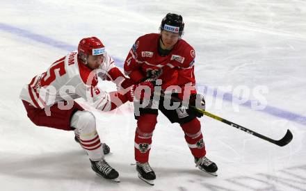 Eishockey Laenderspiel. Oesterreich gegen Daenemark. Gerd Kragl,  (Oesterreich), Mathias From (Daenemark). Klagenfurt, am 8.2.2020.
Foto: Kuess
www.qspictures.net

---
pressefotos, pressefotografie, kuess, qs, qspictures, sport, bild, bilder, bilddatenbank