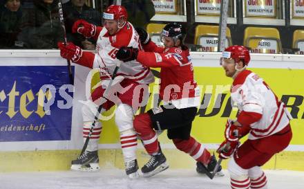 Eishockey Laenderspiel. Oesterreich gegen Daenemark. Stefan Gaffal, (Oesterreich), Mathias Lassen  (Daenemark). Klagenfurt, am 8.2.2020.
Foto: Kuess
www.qspictures.net

---
pressefotos, pressefotografie, kuess, qs, qspictures, sport, bild, bilder, bilddatenbank