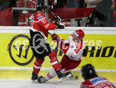 Eishockey Laenderspiel. Oesterreich gegen Daenemark. Clemens Unterweger,  (Oesterreich), Christian Wejse Mathiesen (Daenemark). Klagenfurt, am 8.2.2020.
Foto: Kuess
www.qspictures.net

---
pressefotos, pressefotografie, kuess, qs, qspictures, sport, bild, bilder, bilddatenbank