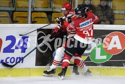 Eishockey Laenderspiel. Oesterreich gegen Daenemark. Clemens Unterweger, (Oesterreich),  Patrick Bjorkstrand (Daenemark). Klagenfurt, am 8.2.2020.
Foto: Kuess
www.qspictures.net

---
pressefotos, pressefotografie, kuess, qs, qspictures, sport, bild, bilder, bilddatenbank