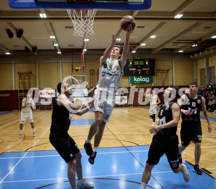 Basketball Zweite Liga 2019/2020. Grunddurchgang 21. Runde. KOS Celovec gegen  Woerthersee Piraten. Andi Smrtnik (KOS Celovec), Maximilian Kunovjanek, Sebastian Schaal, Tevz Ruzic (Piraten). Klagenfurt, am 8.2.2020.
Foto: Kuess
www.qspictures.net

---
pressefotos, pressefotografie, kuess, qs, qspictures, sport, bild, bilder, bilddatenbank