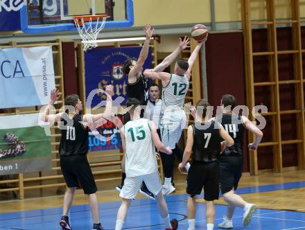 Basketball Zweite Liga 2019/2020. Grunddurchgang 21. Runde. KOS Celovec gegen  Woerthersee Piraten. Martin Bajc, Rijad Dzigal (KOS Celovec), Tevz Ruzic, Simon Finzgar, Lukas Simoner, Maximilian Kunovjanek (Piraten). Klagenfurt, am 8.2.2020.
Foto: Kuess
www.qspictures.net

---
pressefotos, pressefotografie, kuess, qs, qspictures, sport, bild, bilder, bilddatenbank