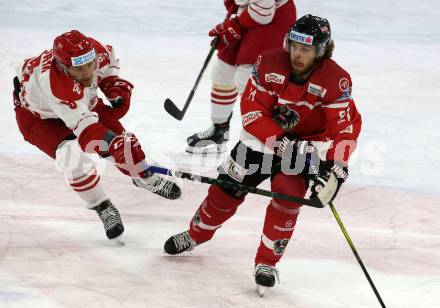Eishockey Laenderspiel. Oesterreich gegen Daenemark. Daniel Obersteiner, (Oesterreich), Frederik Storm  (Daenemark). Klagenfurt, am 8.2.2020.
Foto: Kuess
www.qspictures.net

---
pressefotos, pressefotografie, kuess, qs, qspictures, sport, bild, bilder, bilddatenbank