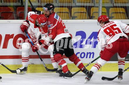 Eishockey Laenderspiel. Oesterreich gegen Daenemark. Patrick Spannring,  (Oesterreich), Patrick Bjorkstrand (Daenemark). Klagenfurt, am 8.2.2020.
Foto: Kuess
www.qspictures.net

---
pressefotos, pressefotografie, kuess, qs, qspictures, sport, bild, bilder, bilddatenbank