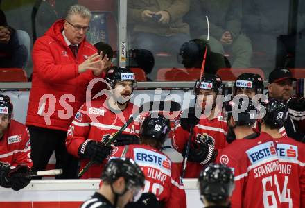 Eishockey Laenderspiel. Oesterreich gegen Daenemark. Trainer Roger Bader (Oesterreich). Klagenfurt, am 8.2.2020.
Foto: Kuess
www.qspictures.net

---
pressefotos, pressefotografie, kuess, qs, qspictures, sport, bild, bilder, bilddatenbank