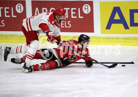 Eishockey Laenderspiel. Oesterreich gegen Daenemark. Dominic Zwerger,  (Oesterreich), Patrick Bjorkstrand (Daenemark). Klagenfurt, am 8.2.2020.
Foto: Kuess
www.qspictures.net

---
pressefotos, pressefotografie, kuess, qs, qspictures, sport, bild, bilder, bilddatenbank
