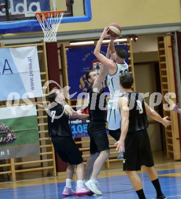 Basketball Zweite Liga 2019/2020. Grunddurchgang 21. Runde. KOS Celovec gegen  Woerthersee Piraten. Martin Bajc (KOS Celovec), Lukas Simoner, Maximilian Kunovjanek,  Simon Finzgar (Piraten). Klagenfurt, am 8.2.2020.
Foto: Kuess
www.qspictures.net

---
pressefotos, pressefotografie, kuess, qs, qspictures, sport, bild, bilder, bilddatenbank