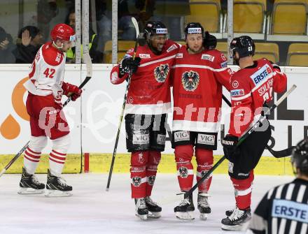 Eishockey Laenderspiel. Oesterreich gegen Daenemark. Torjubel Ali Wukovits, Mario Huber, Markus Schlacher (Oesterreich). Klagenfurt, am 8.2.2020.
Foto: Kuess
www.qspictures.net

---
pressefotos, pressefotografie, kuess, qs, qspictures, sport, bild, bilder, bilddatenbank