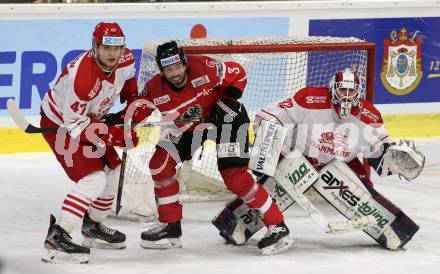 Eishockey Laenderspiel. Oesterreich gegen Daenemark. Peter Schneider,  (Oesterreich), Oliver Larsen, Sebastian Dahm (Daenemark). Klagenfurt, am 8.2.2020.
Foto: Kuess
www.qspictures.net

---
pressefotos, pressefotografie, kuess, qs, qspictures, sport, bild, bilder, bilddatenbank