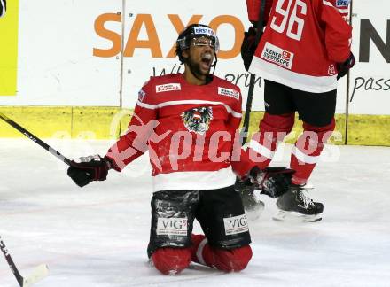 Eishockey Laenderspiel. Oesterreich gegen Daenemark. Torjubel Ali Wukovits, (Oesterreich). Klagenfurt, am 8.2.2020.
Foto: Kuess
www.qspictures.net

---
pressefotos, pressefotografie, kuess, qs, qspictures, sport, bild, bilder, bilddatenbank