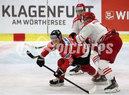 Eishockey Laenderspiel. Oesterreich gegen Daenemark. Dominic Zwerger,  (Oesterreich), Anders Krogsgaard (Daenemark). Klagenfurt, am 8.2.2020.
Foto: Kuess
www.qspictures.net

---
pressefotos, pressefotografie, kuess, qs, qspictures, sport, bild, bilder, bilddatenbank