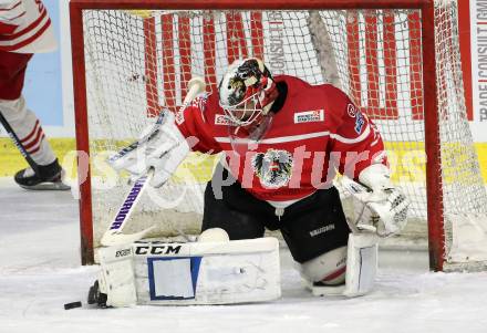 Eishockey Laenderspiel. Oesterreich gegen Daenemark. Bernhard Starkbaum (Oesterreich). Klagenfurt, am 8.2.2020.
Foto: Kuess
www.qspictures.net

---
pressefotos, pressefotografie, kuess, qs, qspictures, sport, bild, bilder, bilddatenbank