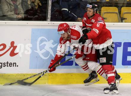Eishockey Laenderspiel. Oesterreich gegen Daenemark. Stefan Gaffal,  (Oesterreich), Oliver Larsen (Daenemark). Klagenfurt, am 8.2.2020.
Foto: Kuess
www.qspictures.net

---
pressefotos, pressefotografie, kuess, qs, qspictures, sport, bild, bilder, bilddatenbank