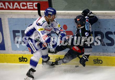 EBEL. Eishockey Bundesliga. VSV gegen Hydro Fehervar AV 19. Mark Anthony Cundari,   (VSV), Aron Sandor Reisz (Alba Volan). Villach, am 11.2.2020.
Foto: Kuess
www.qspictures.net
---
pressefotos, pressefotografie, kuess, qs, qspictures, sport, bild, bilder, bilddatenbank
