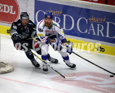 EBEL. Eishockey Bundesliga. VSV gegen Hydro Fehervar AV 19.  Jamie Fraser,  (VSV), Csanad Erdely (Alba Volan). Villach, am 11.2.2020.
Foto: Kuess
www.qspictures.net
---
pressefotos, pressefotografie, kuess, qs, qspictures, sport, bild, bilder, bilddatenbank