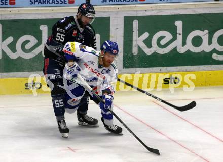 EBEL. Eishockey Bundesliga. VSV gegen Hydro Fehervar AV 19.  Jamie Fraser,  (VSV), Andrew Sarauer (Alba Volan). Villach, am 11.2.2020.
Foto: Kuess
www.qspictures.net
---
pressefotos, pressefotografie, kuess, qs, qspictures, sport, bild, bilder, bilddatenbank