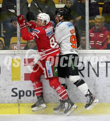 EBEL. Eishockey Bundesliga. KAC gegen	Moser Medical Graz99ers. Marco Richter,  (KAC), Charles Dodero  (Graz). Klagenfurt, am 12.2.2020.
Foto: Kuess
www.qspictures.net

---
pressefotos, pressefotografie, kuess, qs, qspictures, sport, bild, bilder, bilddatenbank