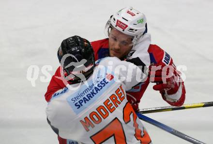 EBEL. Eishockey Bundesliga. KAC gegen	Moser Medical Graz99ers. Stefan Geier,  (KAC), Kevin Moderer  (Graz). Klagenfurt, am 12.2.2020.
Foto: Kuess
www.qspictures.net

---
pressefotos, pressefotografie, kuess, qs, qspictures, sport, bild, bilder, bilddatenbank