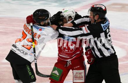 EBEL. Eishockey Bundesliga. KAC gegen	Moser Medical Graz99ers. Stefan Geier,  (KAC), Kevin Moderer  (Graz). Klagenfurt, am 12.2.2020.
Foto: Kuess
www.qspictures.net

---
pressefotos, pressefotografie, kuess, qs, qspictures, sport, bild, bilder, bilddatenbank
