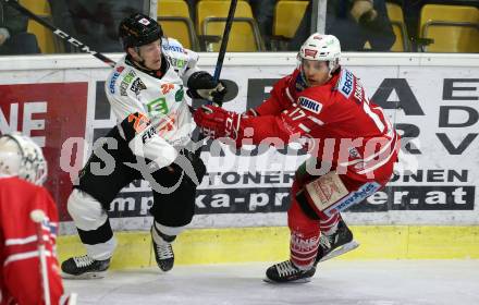 EBEL. Eishockey Bundesliga. KAC gegen	Moser Medical Graz99ers.  Manuel Ganahl,  (KAC),  Joakim Hillding (Graz). Klagenfurt, am 12.2.2020.
Foto: Kuess
www.qspictures.net

---
pressefotos, pressefotografie, kuess, qs, qspictures, sport, bild, bilder, bilddatenbank