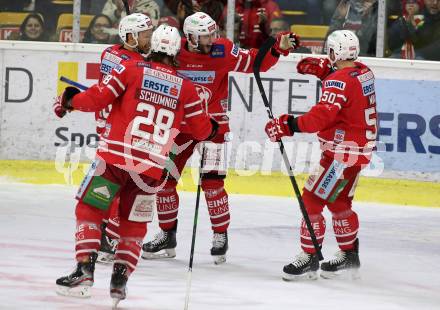 EBEL. Eishockey Bundesliga. KAC gegen	Moser Medical Graz99ers. Torjubel Rok Ticar, Thomas Koch, Martin Schumnig, Matthew Neal (KAC). Klagenfurt, am 12.2.2020.
Foto: Kuess
www.qspictures.net

---
pressefotos, pressefotografie, kuess, qs, qspictures, sport, bild, bilder, bilddatenbank