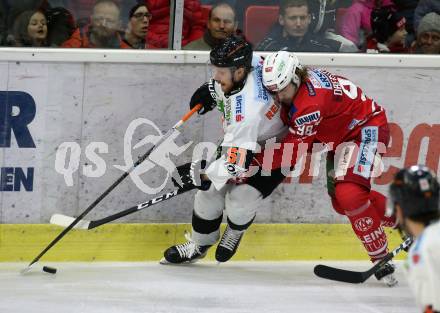 EBEL. Eishockey Bundesliga. KAC gegen	Moser Medical Graz99ers. Daniel Obersteiner,  (KAC), Alexander Reichenberg  (Graz). Klagenfurt, am 12.2.2020.
Foto: Kuess
www.qspictures.net

---
pressefotos, pressefotografie, kuess, qs, qspictures, sport, bild, bilder, bilddatenbank